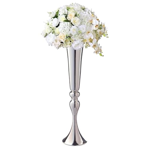 Versatile Metal Wedding Centerpieces Vase Trumpet Road Lead For Party Dinner Centerpiece Anniversary Ceremony Birthday Event Hotel Decor Home Decoration Wepdiy (Silver, 22 Inch) #TOP6