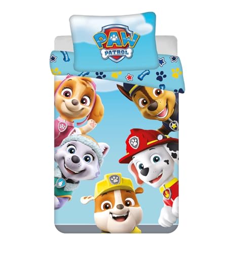 Jerry Fabrics Baby Kinder Bettwäsche Wendemotiv Paw Patrol Skye Everest Rubble Chase Marshall Team Bezug Bettdecke 100 x 135 cm + Bezug Kopfkissen 40...