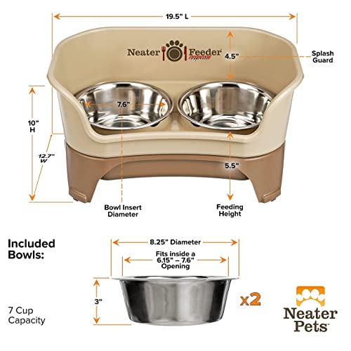 Neater Pets Neater Feeder Express Mess-Proof Slow Feed Bowl & Water Bowl with Neater Mat Waterproof Silicone Mat - Protect Floors from Food & Water, Cappuccino