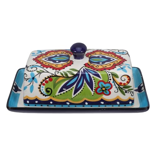 IDEANATEGRATE Recipiente Diseño Floral Elegante con Tapa de Cerámica para Mantequilla y Almacenamiento Conveniente para Cocina y Comedor