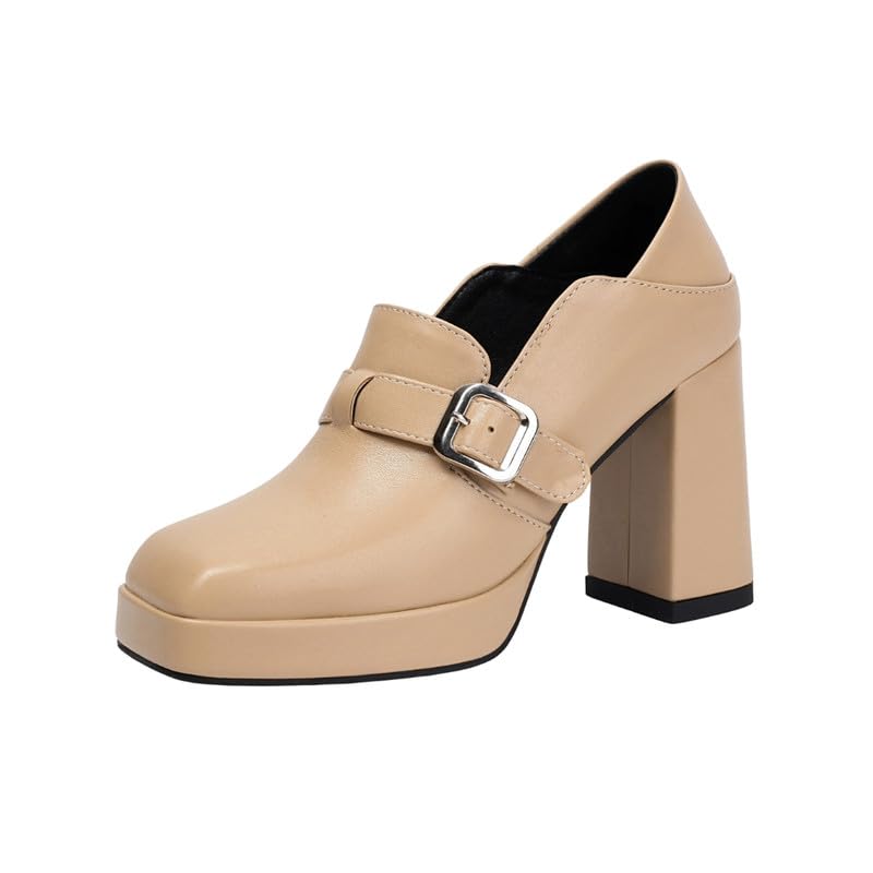 Women’s Square Head Big Buckle Shoes with Thick Bottom Shoes-image-22