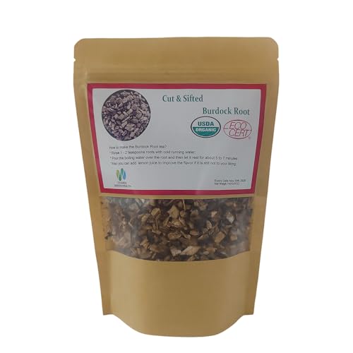 Cut & Sifted Organic Burdock Root Tea Caffeine Free 5 Ounces - Herbal Ingredient Dried Arctium lappa Tea 142G