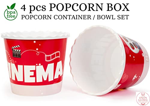 Retro Style Reusable Plastic Popcorn Containers/Popcorn Bowls Set For Movie Theater Night - Washable In The Dishwasher - (Bpa Free-4 Pack) (Cinema) #TOP4