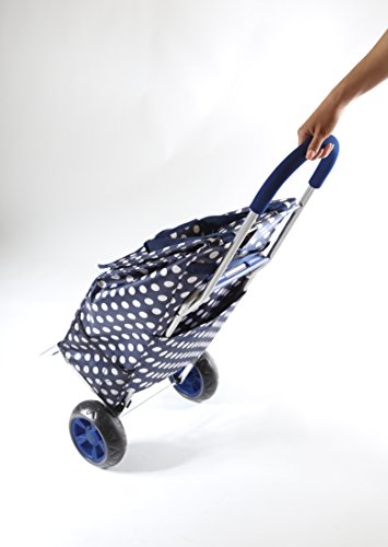 Image of dbest products Trolley Dolly Shopping Grocery Foldable Cart Storage Mom, Blue Polka Dot