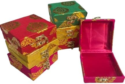 Indian Decorative Sweet Box,Fabric Brocade box for Indian Wedding Favor,Diwali gift box, Mithai, Bangles Jewelry Box 4X4X1.5. 1