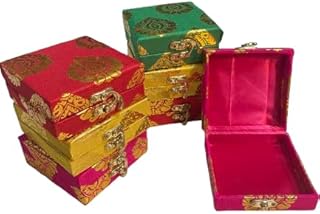 Indian Decorative Sweet Box,Fabric Brocade box for Indian Wedding Favor,Diwali gift box, Mithai, Bangles Jewelry Box 4X4X1.5. (1)