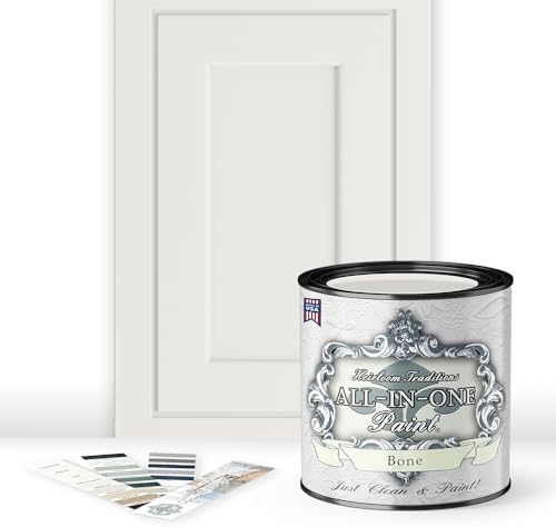 ALL-IN-ONE Paint, Durable cabinet and furniture paint. Built in primer and top coat, no sanding needed. Includes our 30 featured color card - Bone (off white), Quart