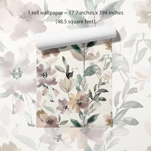NEKOKOYA Floral Wallpaper Peel and Stick Pink/Green Self Adhesive Wallpaper17.7 x394 Removable Thick Vinyl Renter Friendly Wall Paper Watercolor Botanical for Bedroom Bathroom Living Room Accent Wall by NEKOKOYA - Used condition - Image 5