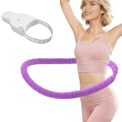 Lerpio 4.1/5.2 LBS Soft Spring Weighted Hoop for Adults, Quiet & Furry Design, Portable Fitness Infinity Hoop with Body Tape Measure, Exercise Hoop for Core Workout (Purple, 4LBS)