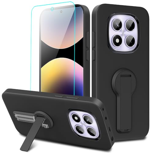 Case for Xiaomi Redmi Note 14 Pro 4G (Not 5G) Phone Case with Screen Protector, 360° Rotatable Folding hidden Kickstand/Stand Silicone TPU Protective Cover Case for Redmi Note 14 Pro 4G 2025 - Black