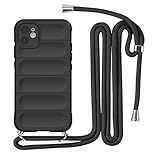 iPhone 11 用 ケース 耐衝撃 肩掛け 斜めかけ 首掛け 縄掛け カバー iPhone 11 スマホケース シリコン TPU ストラップ付き 軽量 指紋防止 滑り止め 落下防止 衝撃吸収 ワイヤレス充電対応 アイフォン11 用カバー【縄掛け-ブラック】