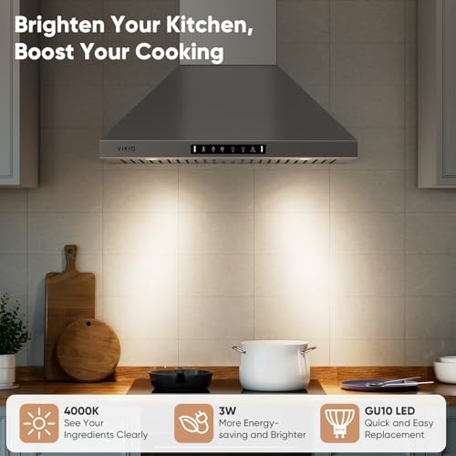 VIKIO HOME Wall Mount 30 Inch Range Hood 900 CFM,3-speed Gesture Sensing & Touch Control, Ductless/Ducted Convertible Kitchen Hood, Stainless Steel Kitchen Vent Hood with Permanent Baffle Filters by VIKIO HOME - Image 5
