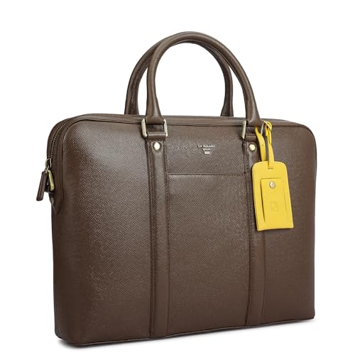 Image of Da Milano Leather Brown Laptop Bag for Men & Women | Laptop Messenger Bag | Fits Up To 15 inch Laptop | Ideal for Office Purpose (10007B-M)