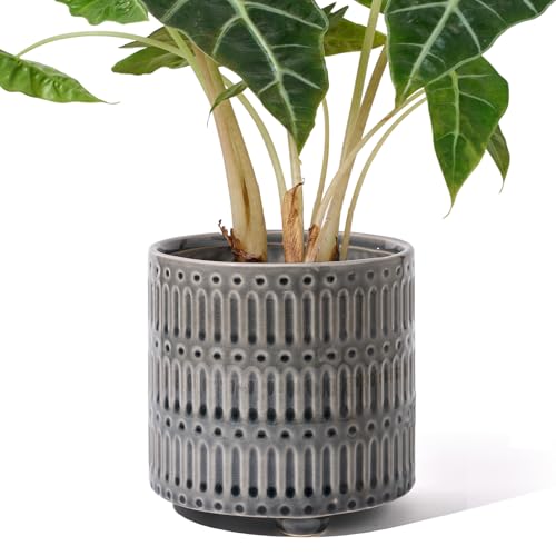 STHIE 5 Inch Ceramic Planters for Indoor Plants, Gray Snake Plant Pots