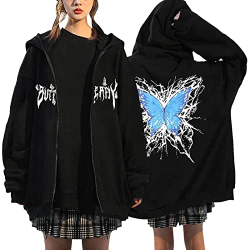 CEFGR Damen Zip Hoodie Letters Sweatshirt Fleecejacke mit Taschen Weihnachtspullover Katzen Cover