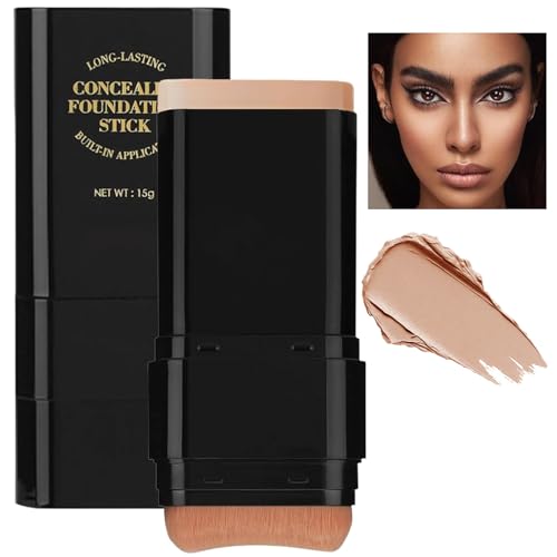 Face Foundation Stick, 2 in 1 Dual-Ended Long-Lasting Concealer Foundation Stick with Brush, Hydrating Contour Sticks Matte Korean foundation Full Coverage for Beauty Face Makeup(05#Deep wheat color)