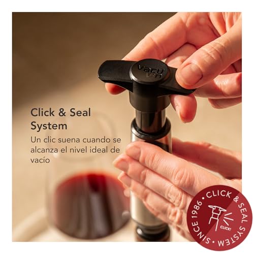 Miniatura 5 de Vacu Vin Bomba De Vacío Para Vino En Acero Inoxidable - Tapon Vino Vacio Con 2 Tapones - Mantiene El Vino Fresco Hasta 10 Días - Reutilizable