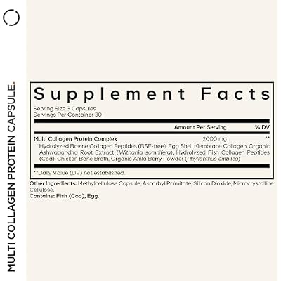 Codeage Multi Collagen Peptides Protein Capsules, 5 Collagen Types, Grass-Fed & Hydrolyzed Bovine Collagen Pills Supplement, Ashwagandha, Amla Berry Vitamins, Collagen Peptides - 90 Capsules
