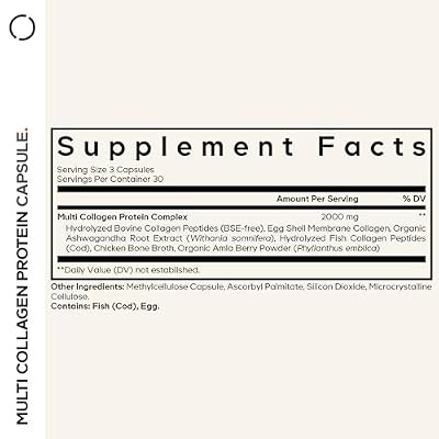 Codeage Multi Collagen Peptides Protein Capsules, 5 Collagen Types, Grass-Fed & Hydrolyzed Bovine Collagen Pills Supplement, Ashwagandha, Amla Berry Vitamins, Collagen Peptides - 90 Capsules