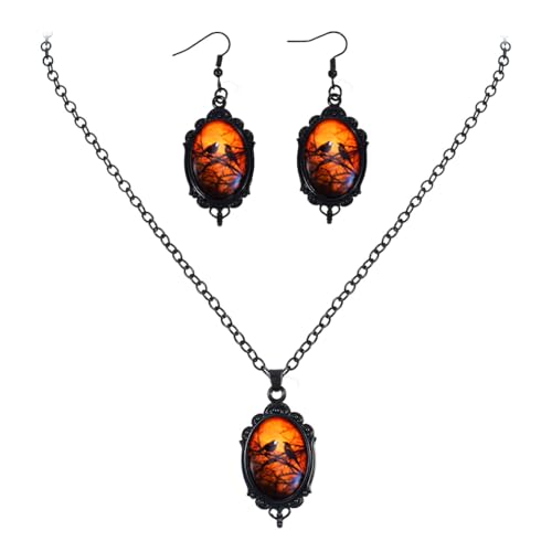 Unicra Juego de joyas góticas para Halloween, color negro, collar y pendientes para mujer, talla única, Acero aleado, No es una piedra preciosa