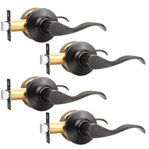 GOBEKOR Passage Door Handles Oil Rubbed Bronze Interior Door Levers for Hall Closet, Modern Keyless Passage Lever Door Handle, Reversible Door Locks, 4 Pack