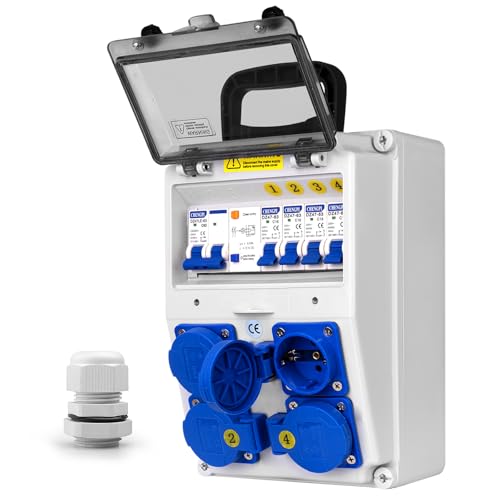 CHENGPI Coffret Electrique IP65 avec Prises schuko et prises CEE,Prise Exterieure Etanche Coffret de Chantier,Distributeur de Courant Électrique avec Disjoncteur pour Usage Extérieur et Intérieur