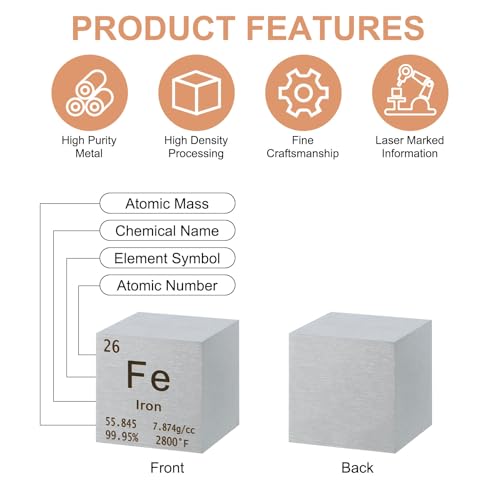 Image of uxcell Iron Cube, 1.5 Inch High Density Metal Element Cube Metal Density for Chemical Elements Collection Science Education Experiment Application, Silver