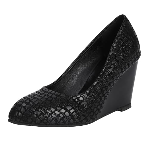 Women's Black Wedges Closed Toe Wedge Heels Comfortable Women Pumps Dress Shoes