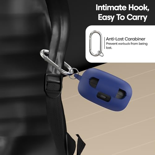Image of Sounce Silicone Case Cover for Samsung Galaxy Buds Core, Buds FE, Buds 2 Pro & Buds Pro, Shockproof Anti-Slip Protective Skin with Metal Carabiner Keychain, Lightweight Earbuds Cover (Blue)