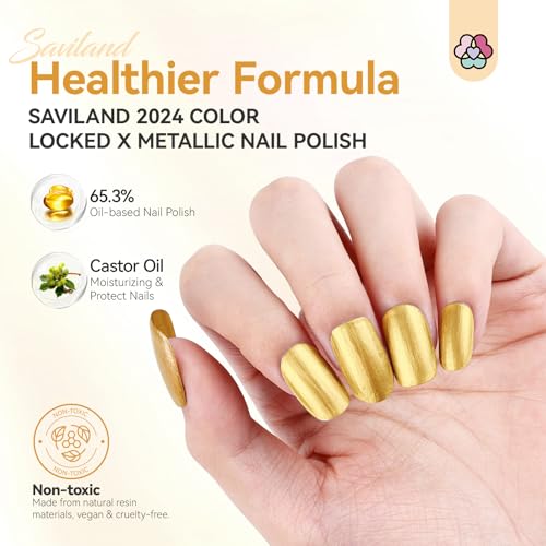 Image of SAVILAND Metallic Gold Nail Polish: Quick Dry Mirror Golden Nail Polish Regular Chrome Fingernail Polish Easy To Use & Remove No Curing Needed Bulk Nail Lacquer for Toes Nail Art DIY Home 0.34 oz