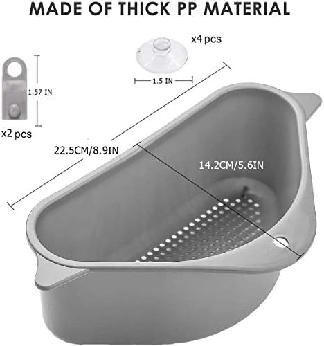 U/K 1 2 Pieces Filter Tray Drain Shelf Triangular Sink Strainer Basket Soap Box Organiser, Polypropylene, Grey