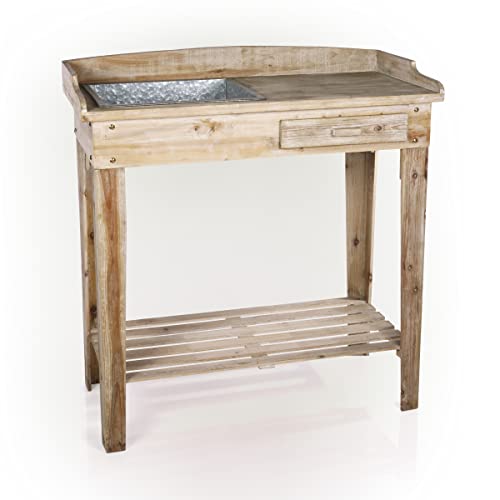 Alpine Corporation Indoor/Outdoor Wooden Potting Table With Drawer And Removable Dry Sink, 35" L X 16" W X 38" H #TOP7