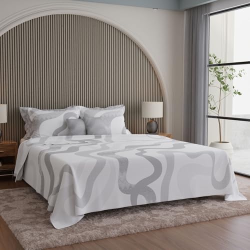 Image of BOUTIQUE LIVING Luxe Loom Weavers Gallore 100% Cotton 600 TC Grey & White Abstract /Solid King Bedsheet Set