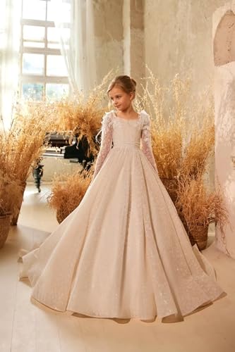 Elegant Flower Girl Dresses for Wedding Tulle Long Sleeves Pageant Dress Princess Ball Gowns for Girls3