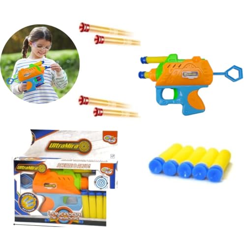 PISTOLA ARMA LANÇA DARDOS BRINQUEDO INFANTIL LANÇADOR DE 5 DARDOS MACIOS DE ESPUMA MAIS SEGURO QUE G