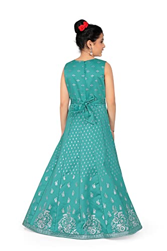 Image of Fashion Dream Girl's Dark Blue Taffeta Maxi Length Foil Printed Dress|Maxi Dress|Printed Dress|Girls Printed Maxi Dress|Long Dress(Rama 7-8 Year)