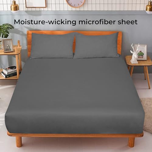 Image of Royale Linens 2 Pack Fitted Sheet - Elastic Sheets - Full Fitted Sheet Only - Soft & Breathable - Brushed 1800 Microfiber - Stain Resistant - Hotel Quality Deep Pocket Stretches Up to 16 inch (Full, Grey)