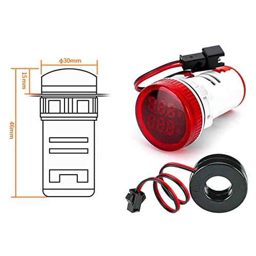 Image of LED Display Voltmeter, Voltage Tester Current Detector Voltmeter Ammeter AC 50-500V 0-100A Meter Indicator - Voltage Tester Current Detector Round 22mm (Round red)