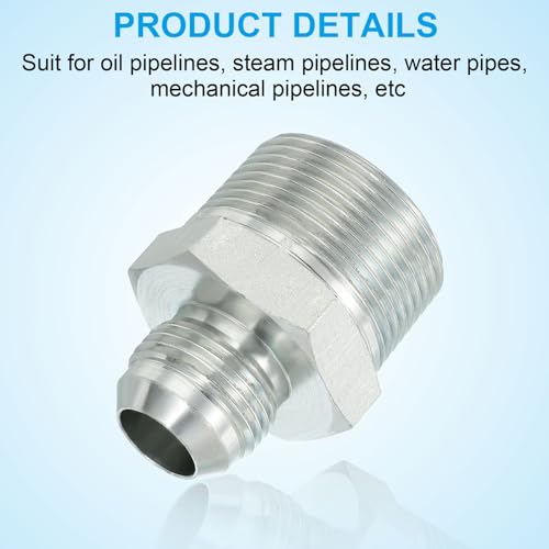Image of PATIKIL Pipe Adapter Connector 1-1 /16 inch Male 74 Flare JIC x 1-1 /4 inch Male R Pipe Fitting Oil Feed Restrictor Fitting Hydraulic Connector for Oil Steam Water Pipelines System