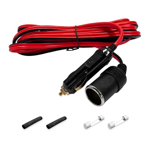 VCYOPN 12V/24V Car Cigarette Lighter Extension Cord, Male to Female Socket with 9.8Ft 14AWG Cable & 15A Fuse, Heavy Duty DC Power Plug Connector with LED Light for Most Cars