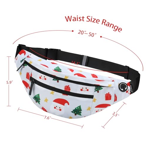 Image of MAXTOP Large White Christmas Fanny Pack with 4-Zipper Pockets, Christmas Gifts for Enjoy Festival Sports Workout Traveling Running Casual Hands-Free Waist Pack Crossbody Phone Bag Carrying All Phones