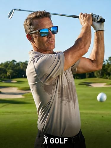 Image of HAOLOTA Polarized Sunglasses for Men Ultralight Carbon Fiber Temple,Square Sunglasses UV400 Protection for Driving /Golf