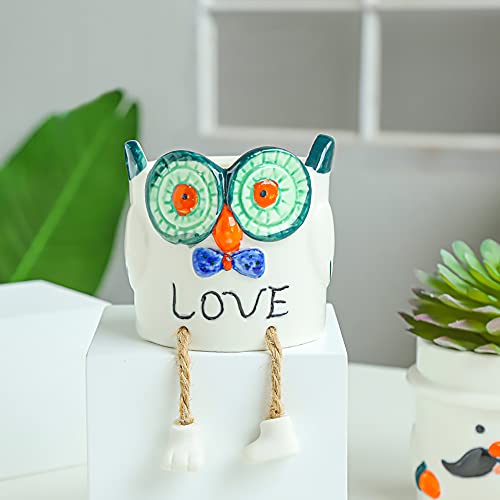 DIYOMR-Smooth-Glazed-Ceramic-Planter-with-Hanging-Leg-Cute-Cartoon-Flower-Plant-Pots-Drainage-Hole-Small-Succulent-Pots-for-Mini-Flower-Planters-Cactus-Plants-Not-Include-Owl DIYOMR Smooth Glazed Ceramic Planter with Hanging Leg Cute Cartoon Flower Plant Pots Drainage Hole Small Succulent Pots for Mini Flower Planters Cactus Plants Not Include Owl