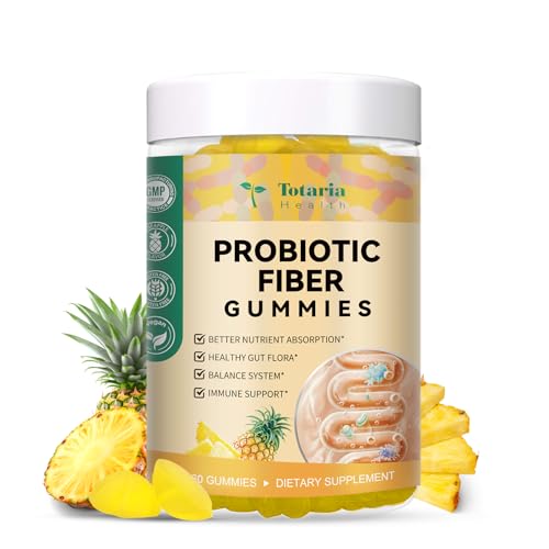 9-in-1 Probiotic Prebiotic Fiber Gummies for Adults & Teens Fiber Supplement Pro with 5 Billion CFU Bacillus Coagulans Psyllium Husk FOS Inulin ACV for Digestion & Gut 60 Vegan Pineapple Gummies