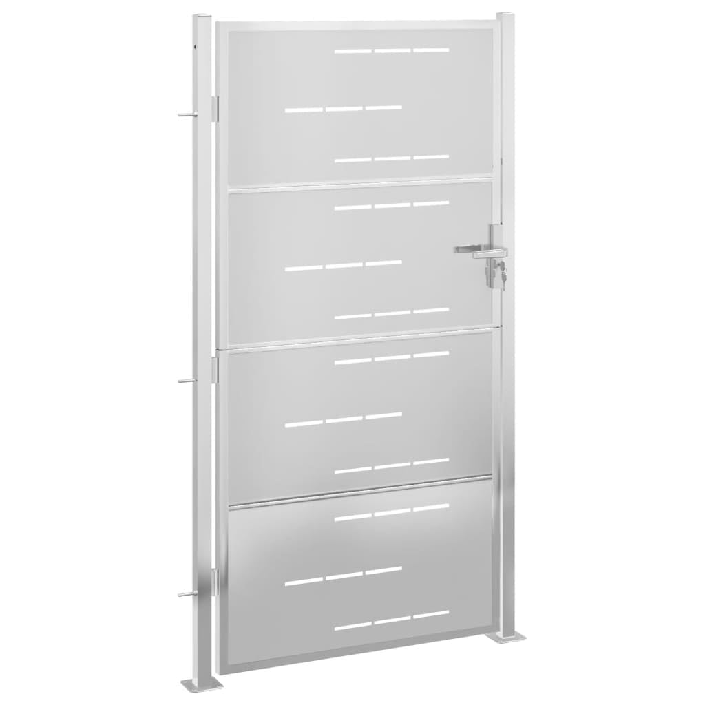 vidaXL Puerta de jardín de acero inoxidable 100x180 cm, puerta de valla, puerta de exterior, puerta de metal, puerta de seguridad, puerta de entrada