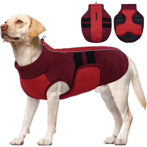 Kuoser Dog Jacket, Dog Coats for Large Dogs Winter Waterproof, Reflective Doggie Vest with Leash Hole, Cold Weather Coats Pet Snow Jacket for Labrador Beagle, Red XL XL (Chest Girth: 24.4-29