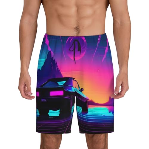 Retrowave Pictures Print Men'S Short Pajama Pants,Casual And Soft Pajama Pants,Comfortable,Suitable For Summer Wear