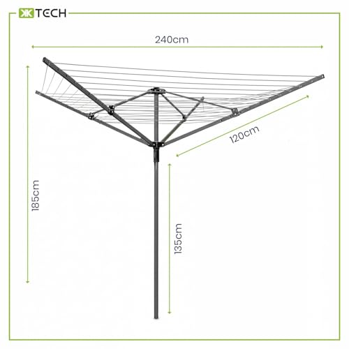 KKTECH Robust Rotary Clothes Dryer – Outdoor Airer – Compact Washing Line Space-Saving Laundry Spinner, Adjustable Height Drying Rack, UV-Resistant Large Capacity (60M) - Image 2