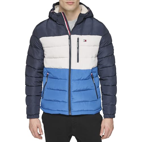 Image of Tommy Hilfiger Men's Midweight Sherpa Lined Hooded Water Resistant Puffer Jacket