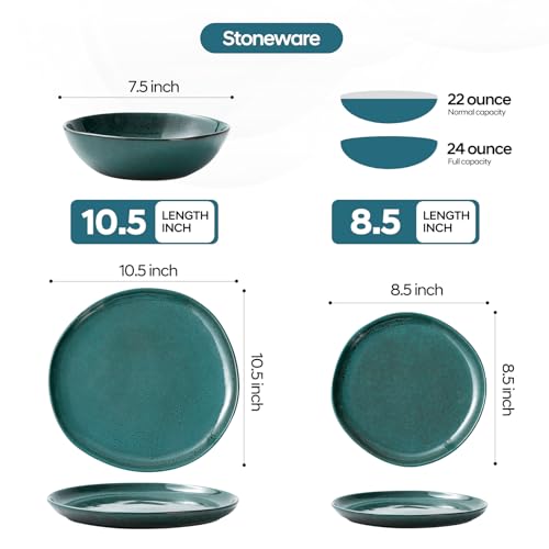 Image of Bestone 12 Pieces Round Kitchen Dinnerware Sets,Plates and Bowls Sets,Dishes, Plates, Bowls, Dish Set, Chip Resistant Ceramic Dinnerware Set, Dishwasher /Microwave Safe,Service for 4,Ceylon Green